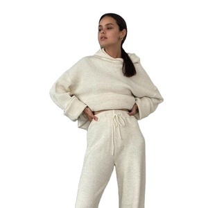 Hoodies pour femme, ensemble sweat à capuche en laine hiver polaire survêtement 2 pièces femmes ensemble haut court sweat à capuche oversize femmes sweat - Product Image 1