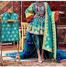 Robe longue Salwar Kameez afghane violette avec motif géométrique brodé pour femmes, tenue de mariage ethnique style Inde Pakistan - Product Image 5