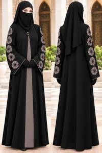 Abaya en polyester à manches longues et col montant, robe musulmane modeste, longueur ras du sol, ensemble hijab ample pour femme, idéal pour mariage - Product Image 3