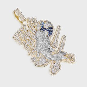 Colgante con diseño de astronauta, colgante hip hop, colgante de moissanita VVS, colgante de plata 925, colgante bicolor, colgante con nombre personalizado, colgante con letra, para regalo. - Product Image 2