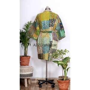 Kimono en coton imprimé floral de luxe de conception japonaise pour femmes, poches Kantha, manches trois-quarts, léger, printemps/hiver - Product Image 6