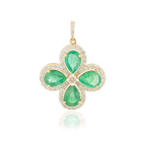 NOVA Women's 18K Solid Yellow Gold Emerald Clover Pendant with Diamond and Pearl Accents Third Party Appraisal - Product Image 2