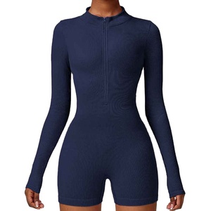 Women's Seamless Ribbed Zipper Long Sleeves Butt Lift Fitness Were High Quality One Piece <b>Bodysuit</b> - Product Image 4