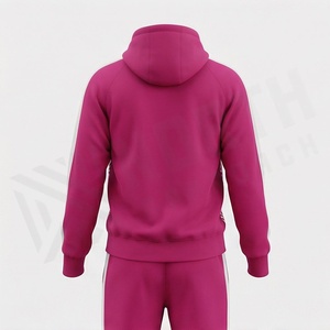 Unisex Hooded <b>Tracksuit</b> Full Zip Geometric Print Sporty Design <b>Pink</b> White Polyester Autumn Wear Adults Regular Fit Side Pockets - Product Image 2