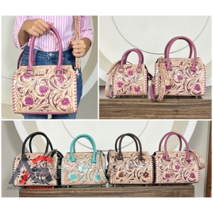 Bolso de Mano de Cuero Floral de Lujo, Hecho a Mano, con Diseño Personalizado, para Mujer, en Cuero Vacuno Genuino, Estilo Speedy, OEM ODM - Product Image 1