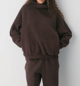 Womens Dark Brown <b>Mock</b> <b>Neck</b> Sweatshirt Premium Heavyweight Fleece Pullover Oversized Loungewear Casual Activewear <b>Top</b> - Product Image 1