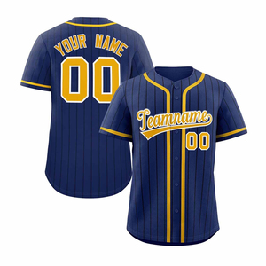 Custom <b>Baseball</b> Jersey Men's Navy Yellow Striped Short Sleeve Breathable Screen Printed Teamname 00 Front Back Design - Product Image 3