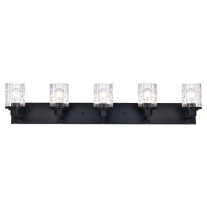 Modern 5/6-<b>Light</b> Bathroom <b>Vanity</b> Lighting Black Industrial Fixture with Clear Grid Glass for Over <b>Mirror</b> <b>Vanities</b> - Product Image 1