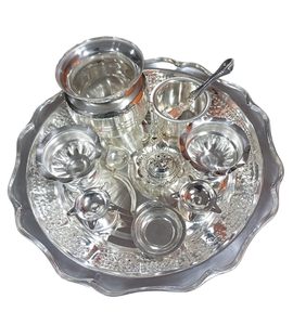 Ensemble de thali pour pooja en laiton pur, 8 pièces, avec boîte en velours de qualité supérieure, 7 pouces, en laiton, pour la maison et le mandir - Product Image 2