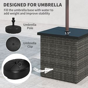Tavolino da Esterno Quadrato in Vimini Grigio Misto con Foro per Ombrellone da 1,5 Pollici, Telaio Pieghevole Resistente ai Raggi UV e Spazio di Archiviazione - Product Image 4