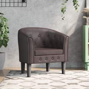 Fauteuil en similicuir brun moyen avec structure en contreplaqué de pin et éléments en plastique pour salon - Product Image 1