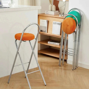 Modern Green Upholstered <b>Stool</b> <b>With</b> Chrome Frame Midcentury Design Living Room Furniture - Product Image 2