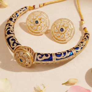 <b>Blue</b> Meenakari <b>Necklace</b> Set Gold Plated CZ Choker Indian Jewelry Handmade Bulk Product Fashion Chokers <b>Necklaces</b> - Product Image 2