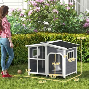 Casa per cani in legno in stile grigio scuro con tetto apribile e finestra gigante per mobili da esterno di grandi dimensioni - Product Image 3