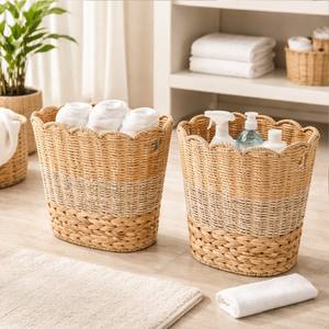 Cestas de Almacenamiento de Jacinto de Agua con Borde Festoneado y Asas, Ecológicas, Rústicas, Multiusos para el Hogar - Product Image 5