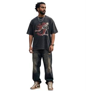 <span class=keywords><strong>T</strong></span>-<span class=keywords><strong>Shirt</strong></span> da Uomo Personalizzata Vintage Lavata Vestibilità Regolare con Grafica Teschio <span class=keywords><strong>Skateboard</strong></span> Collo Tondo Manica Corta Streetwear 100% Cotone OEM - Product Image 4