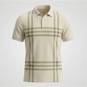 Polo à manches courtes pour homme, style décontracté, coupe classique, imprimé à carreaux, beige avec rayures vertes - Product Image 1