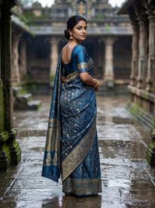 Sari de Seda Banarasi de Lujo con Tejido Zari, Vestido Tradicional Indio para Bodas, para Mujer - Product Image 3
