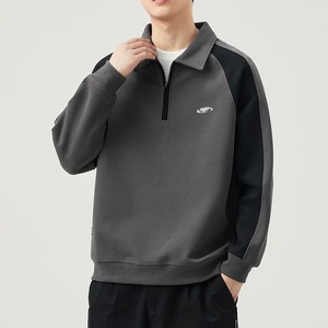 Sudadera de Hombre con Media Cremallera, Manga Raglán, Color Sólido, Cuello Camisero, Estilo Casual para Otoño, Tejido Transpirable de Felpa Francesa - Product Image 6