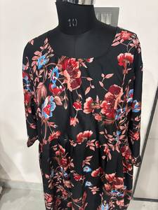 High Quality <b>Black</b> Color Floral Print <b>Kaftan</b> Round Neck Three Quarter Sleeves Daily Nightwear Loungewear Casual Comfortable Wear - Product Image 2