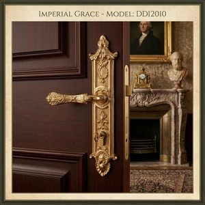 Placa de Manija de Puerta de Latón de Lujo Imperial Grace |   Manija de Palanca Moderna con Grabado Floral y Cerradura para Puertas de Madera de Apartamentos, Duradera - Product Image 2