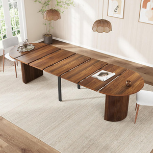 Modern Minimalist Extendable Oval Wooden Dining Table with Fluted Base - Product Image 1