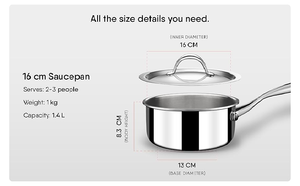 หม้อชาสเตนเลสสามชั้น 1.4 ลิตร 16 ซม. |   หม้อซอสนม ใช้ได้กับเตาแม่เหล็กไฟฟ้าและเตาแก๊ส - Product Image 6