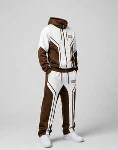 ONETEN APPARELS <b>Men</b> <b>White</b> Brown Color Block Waterproof Acid Wash Tracksuit Hooded Zipper Full Sleeve Casual <b>Joggers</b> Sweatshirt - Product Image 2