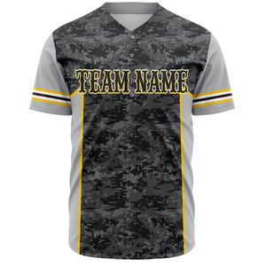 Camiseta de béisbol personalizada para hombre, camuflaje digital gris, uniforme transpirable para equipo de softbol, camisa deportiva atlética con botones para entrenamiento - Product Image 2