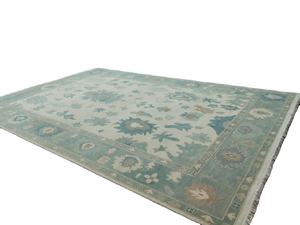 9x12 Pies Alfombra de Lana Azul Pastel, Tejida a Mano, con Nudos, Diseño Abstracto Boho, Alfombra Persa Oushak, Juego de 1 Alfombra Floral - Product Image 2