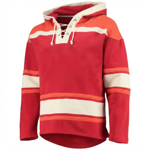 Trendiness <b>Red</b> Ice Hockey Jersey Breathable <b>Hoodie</b> Lace Sweatshirt Pullover Custom Sportswear Winter Front 100% Cotton Athletic - Product Image 1