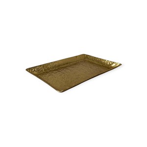 Plateau décoratif rectangulaire en aluminium doré de luxe, plateau de service en métal avec bordure style bambou pour la décoration de table moderne à la maison ou à l'hôtel - Product Image 4