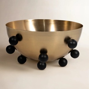 Modern Metal <b>Bowl</b> <b>With</b> Black Beaded Accents Polished Finish Handmade For Food <b>Serving</b> Decor Home Decor - Product Image 3