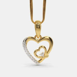 Collar con Colgante de Doble Corazón en Oro Amarillo con Diamante Cultivado en Laboratorio - Product Image 1