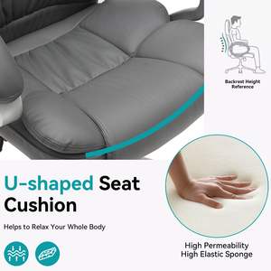 Chaise de bureau de direction à dossier haut en cuir gris foncé, grande et haute, avec siège pivotant - Product Image 6