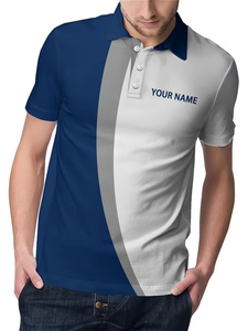 Men's Blue <b>White</b> Solid Front Printed Shirt Short Sleeve Digital Printing Jersey Knitted Breathable Quick Dry OEM Service - Product Image 5