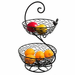 Luxury Gold 2 Tier Fruit <b>Basket</b> Metal Wire Fruit Bowl Countertop Vegetable <b>Storage</b> Holder Tabletop Display Stand for Kitchen - Product Image 2