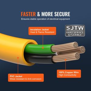 Cable de Extensión para Generador de Alta Resistencia de 30 Amperios, 25 Pies, Cable de Alimentación para Exteriores, NEMA L5-30P a Tres NEMA 5-15R STJ 125V 375W - Product Image 3