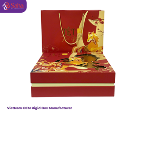Vietnam OEM Custom Luxury Red Gold Lunar New Year Rigid Gift Box <b>Paper</b> Bag Set Die-cut Packaging Manufacturer Wholesale - Product Image 1