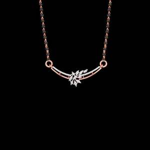 Collier Mangalsutra en or avec chaîne de perles noires et diamants de laboratoire au design feuille élégante – Bijoux fins personnalisés pour femmes - Product Image 2