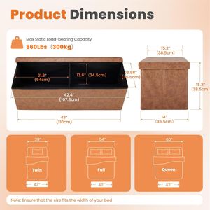 43 Inches <b>Folding</b> Ottoman Storage Bench Load 660 Lbs Upholstered Foot Rest Stool End <b>Bed</b> Storage Bench Living Room Accessory - Product Image 3