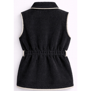 Chaleco polar negro premium para mujer, sin mangas, con cremallera frontal, ropa exterior informal con bolsillos, cuello alto, cálido, para usar en capas. - Product Image 2