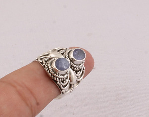 Artisan Tanzanite Ring 925 <b>Solid</b> <b>Silver</b> Vintage Dotted Band Handmade Blue Stone Ring Bohemian Style Fine Jewelry Manufacturer - Product Image 4