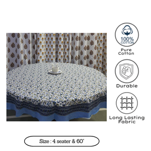 Handcrafted Block Printed Floral Elegant Cotton Dining <b>Table</b> <b>Cover</b>-Customizable Durable Eco-Friendly for Wedding Home Use - Product Image 3