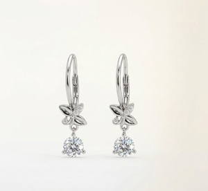 14K Rose Gold Lab Grown Diamond Round Floral <b>Drop</b> Earrings Diamond Lever-<b>back</b> Earrings for Women <b>Drop</b> Earrings Anniversary Gift - Product Image 4