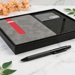 Agenda exécutif relié en cuir synthétique gris Aurelux RE028 avec boucle pour stylo, 192 pages, papeterie de bureau, cadeau d'entreprise - Product Image 4