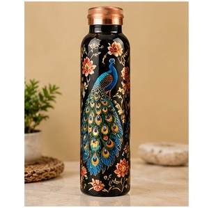 Oriental Style <b>Copper</b> <b>Water</b> <b>Bottle</b> With Bird And Bamboo Design <b>Copper</b> Lid Portable Travel Drinkware - Product Image 3
