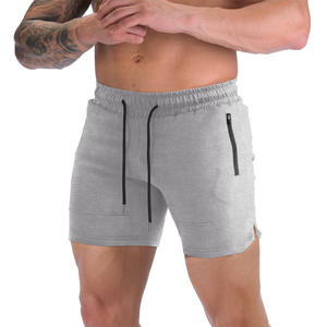 Shorts décontractés gris pour hommes en tricot uni avec cordon de serrage, poches zippées, respirants, taille mi-haute - Product Image 1