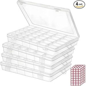 Set di 4 Contenitori Organizzatori in Plastica Trasparente con 36 Scomparti e Divisori Regolabili per Conservazione di Gioielli e Perline - Product Image 1