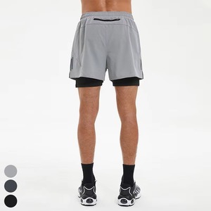 Shorts de sport gris pour homme à séchage rapide avec doublure intérieure, taille élastique, longueur mi-cuisse, couleur unie, vêtements de sport - Product Image 5